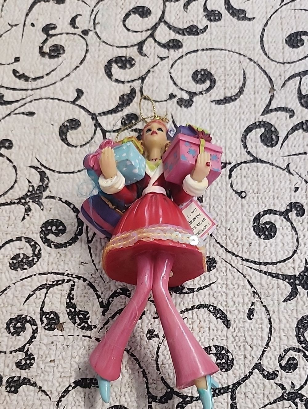 Girl Shopper Ornament with Multicolor Gifts